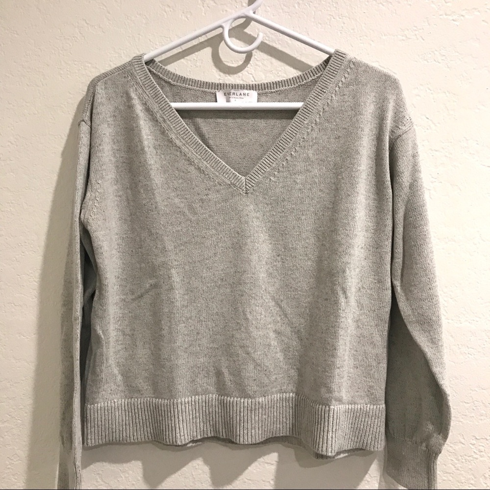 Everlane V-Neck Soft Cotton Sweater Gray Heather Cropped size S